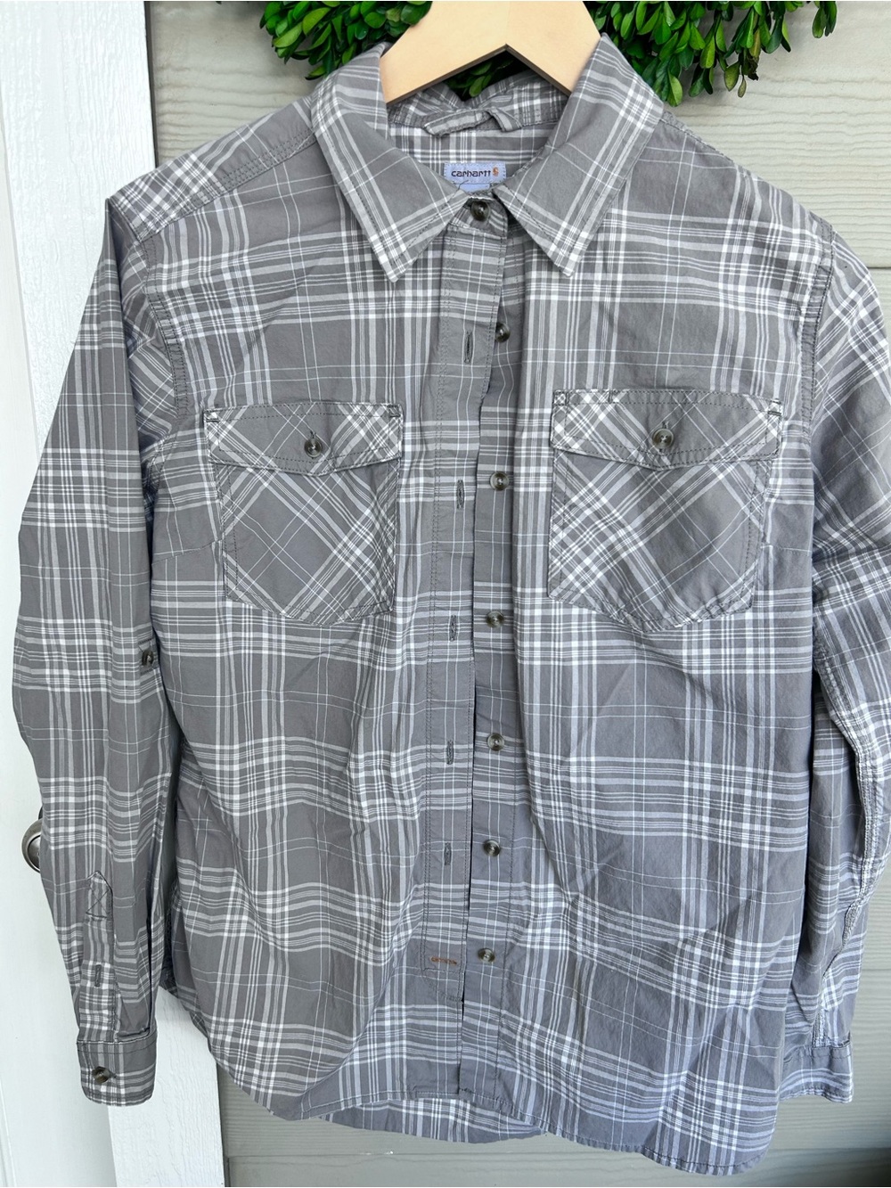 Carhartt Gray Plaid Long-Sleeve Button-Down Shirt M 8-10